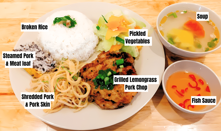 The various ingredients of Com Tam