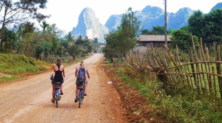 biking around Vang Vieng