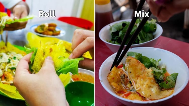 Two ways to eat banh xeo