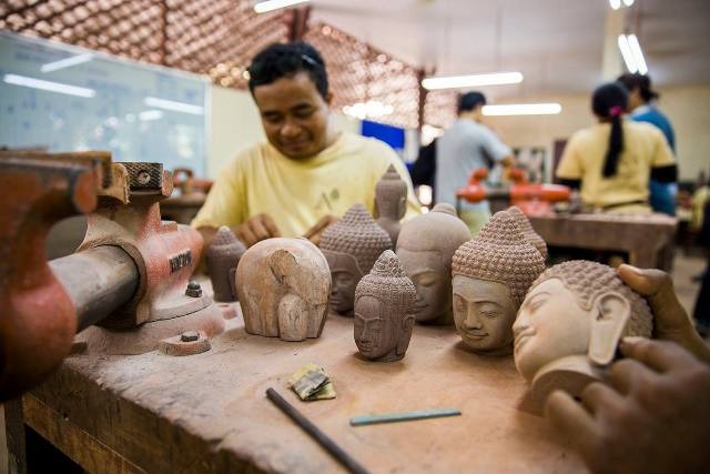 Artisans are diligently working at Artisans Angkor, making gorgeous products.