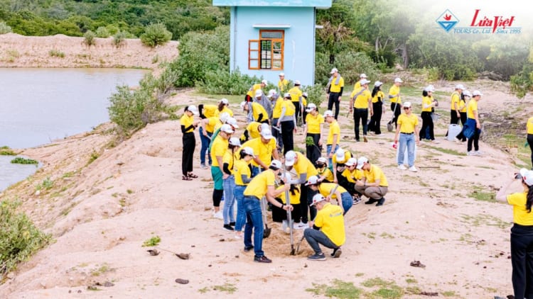 Lua Viet Tours employees at the tree planting site.