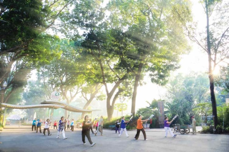 Morning exercise with locals at Saigon Zoo and Botanic Garden