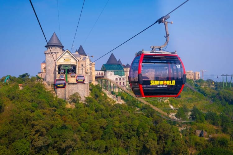 cable car reaching the top of Ba Na Hills.