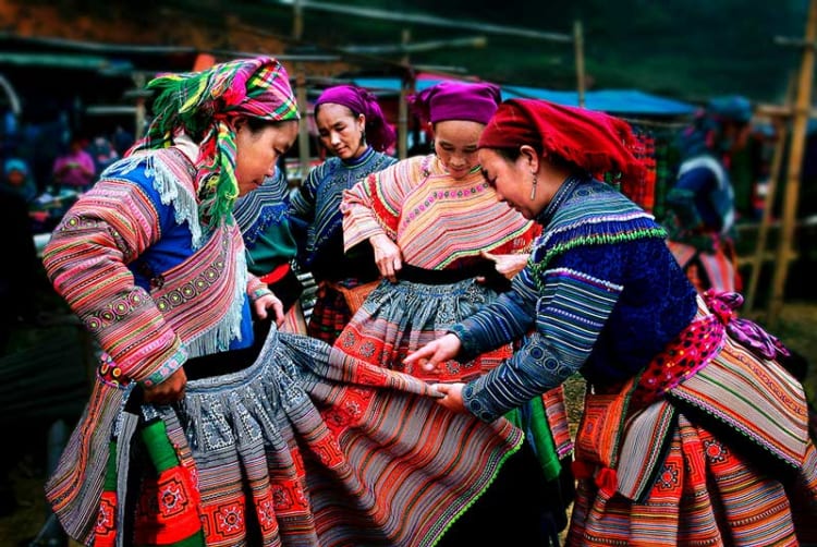 H’mong women in traditional costumes.