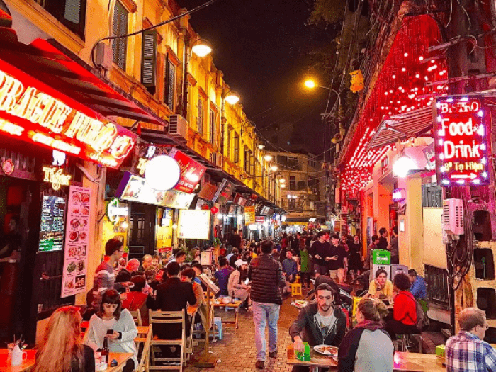 the bustling ta hien street hanoi