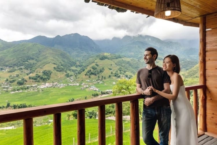 Couple observing the stunning view at sapa