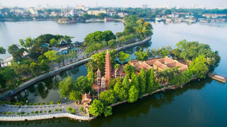 A bird's-eye view of Hanoi's expansive West Lake