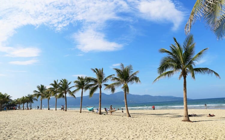 clear water and white sand at My Khe Beach, Da Nang.