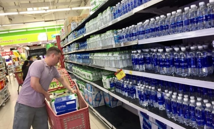 bottled water in a convenience store