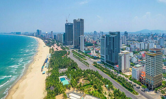 da nang beach city view from above