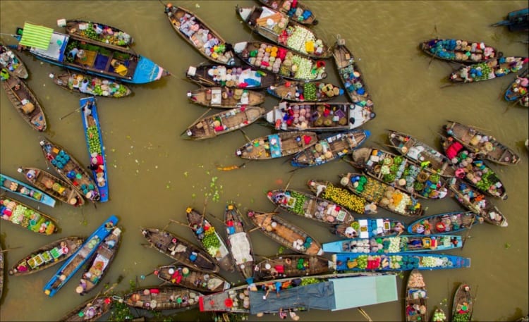 A floating market in mekong delta vietnam