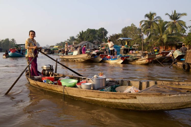 Boats gathering at Phong Dien floating market. 