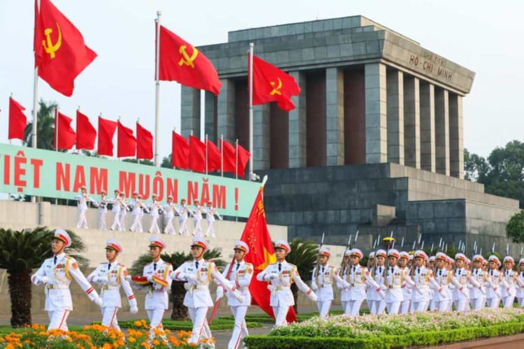 The military parade in front of Uncle Ho’s Mausoleum takes place during Vietnamese Independence Day.