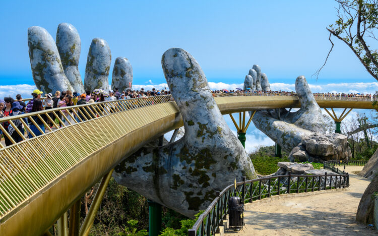 Ba Na Hill's Golden Bridge crowded scene