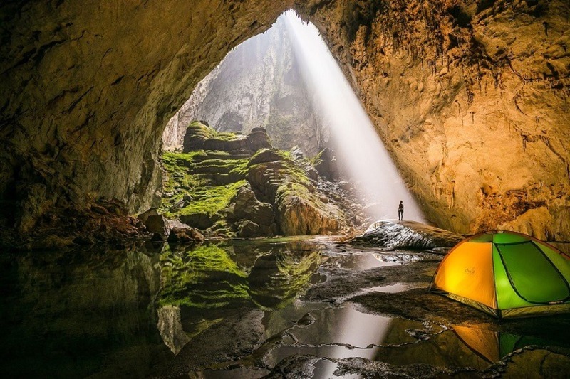 Campsite setup during a multi-day Son Doong expedition in Vietnam