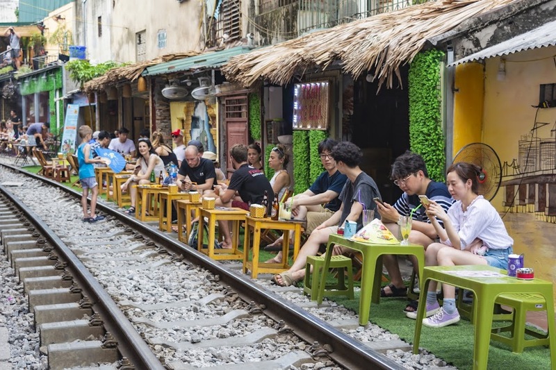 Traditional Vietnamese egg coffee served beside the tracks at Railway Cafe Hanoi